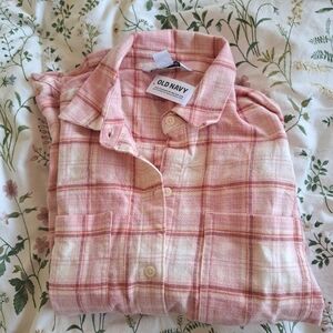 Pink Plaid Buttom Down Flannel Boyfriend Shirt Old Navy